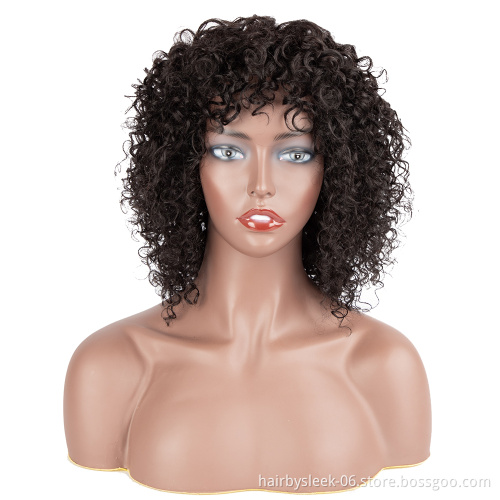 Latest hot honey brown double drawn machine made Brazilian Afro Kinky Curly Bob Wigs With Bangs Human Hair Wigs For Black Woman
